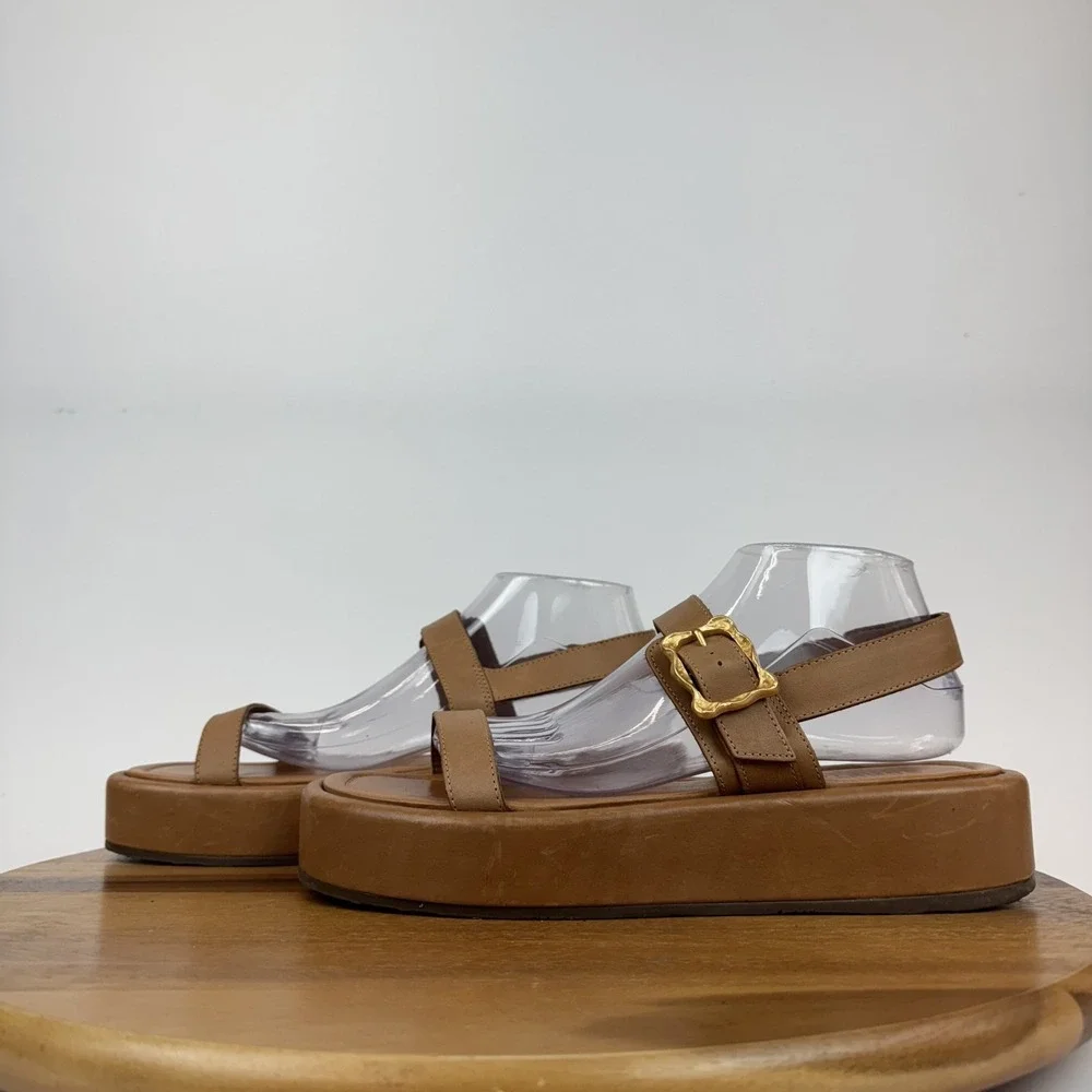 Womens Schutz Wavy Ankle Strap Brown Leather Platform Casual Sandals Size 10.5 B